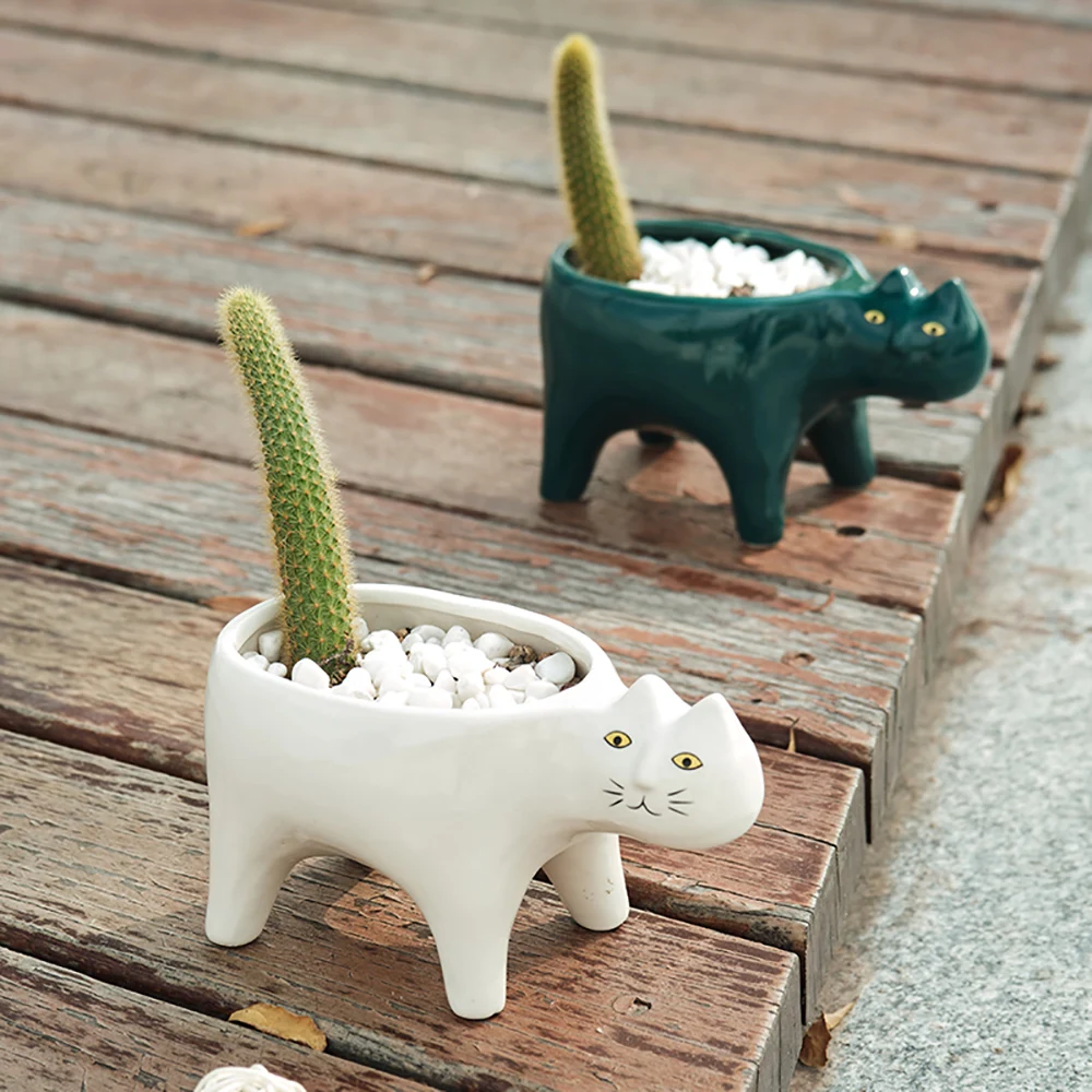 

Cute Cat Ceramic Flowerpot Nordic Home Decoration Cartoon Animal Flower Pots Cactus Succulent Plants Potted Desktop Decor Vase