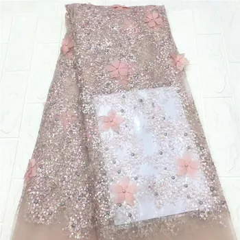 

3d lace fabric with beads 5yard fashion PURPLE african lace fabric 2017 high quality 3d flower fabric for dress