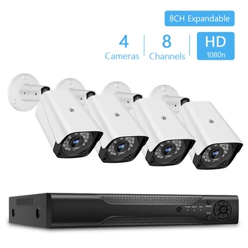 

8CH Expandable 1080P CCTV Camera System Wireless Security WiFi Surveillance DVR Kit 4pcs 2MP Weatherproof IP Camera Night Vision