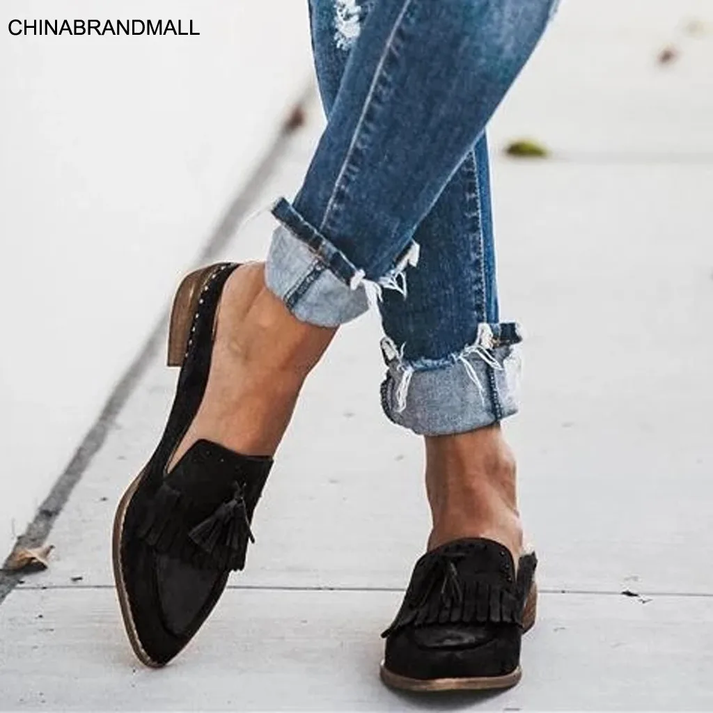 

Woman Luxury Leather Flats Shoe 2020 Female Pointed Toe Tassel Loafer Ladies Pointed Toe Work Shoes Lady Office Dress Shoe Mules