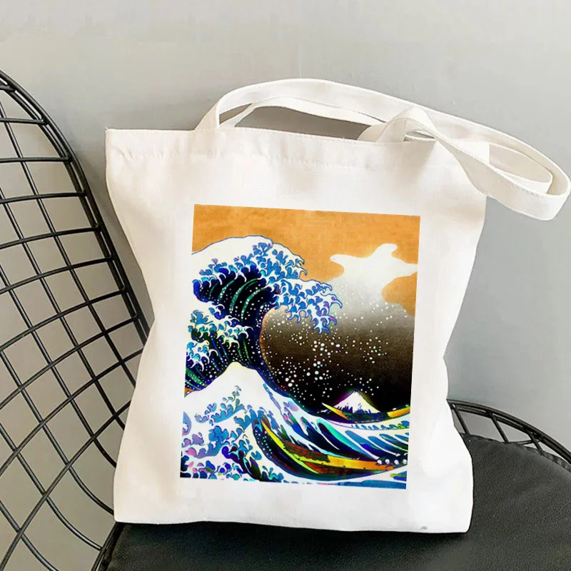 

2021 Shopper The Great Retro Wave Printed Kawaii Bag Harajuku women Shopping Bag Canvas Shopper Bag girl Shoulder Lady Bag