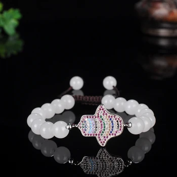 

Xinjiang gold silk white jade bead bracelet