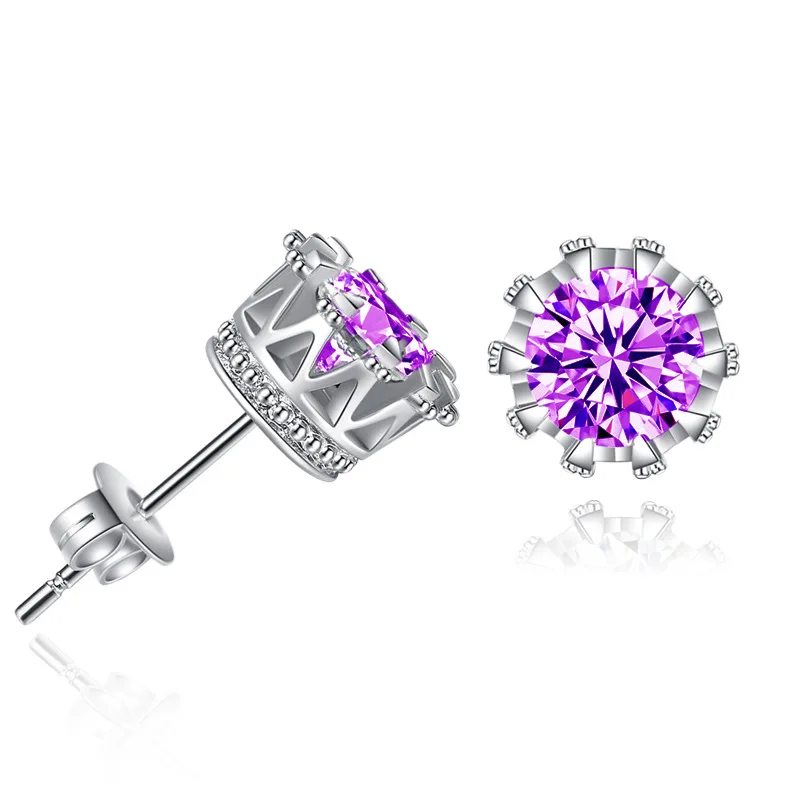 Серьги-гвоздики в Корейском стиле с радужным камнем для мужчин и женщин, простые AAA+ CZ серебряные модные вечерние ювелирные изделия KAE137 - Окраска металла: purple 98-4