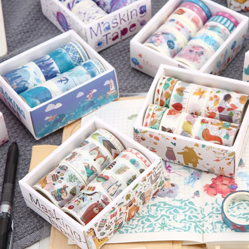 10 Pcs Beautiful Mood Tape Tower Washi Tape Paper DIY Planner Masking Tape Adhesive Tapes Stickers Decorative Stationery Tapes