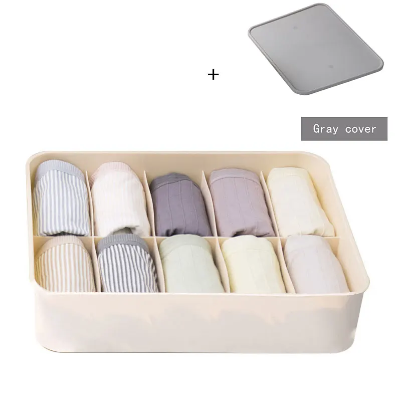 Модная пластиковая коробка для хранения нижнего белья, однотонная коробка для нижнего белья, ящик для носков, шкаф, органайзер для хранения - Цвет: 10 grid Beige