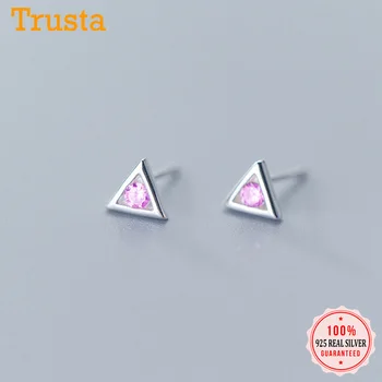 

Trustdavis Genuine 100% 925 Sterling Silver Dazzling CZ Triangle Stud Earrings For Woemn Silver 925 Jewelry Wedding Gift DT39