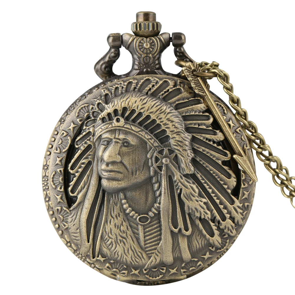 New Fashion Ancient Old Man Colorful Portrait Design Quartz Fob Pocket Watch Bronze Pendant Necklace Chain Souvenir Collectibles