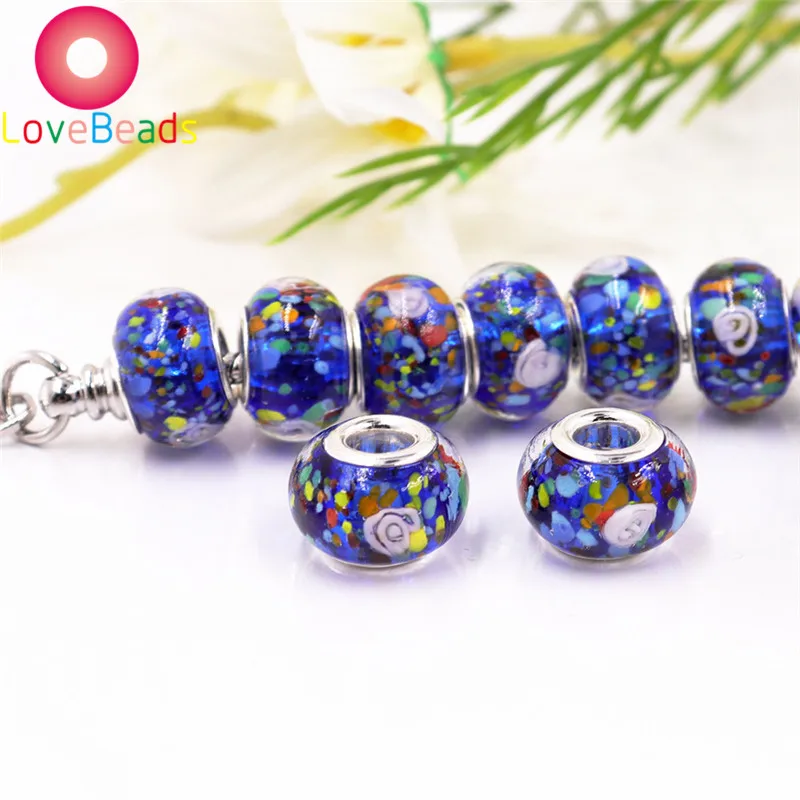

10Pcs 16x10mm Lampwork Glass 5mm Big Hole Spacer Beads Charms Murano Fit Pandora Bracelet Bangle DIY Chain Girl Jewelry Beads