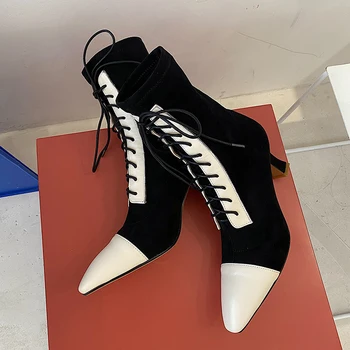 

2020 Unique design Genuine leather Ankle boots Women boots pointed Fashion boots 6.5cm high heels New winter Women shoes