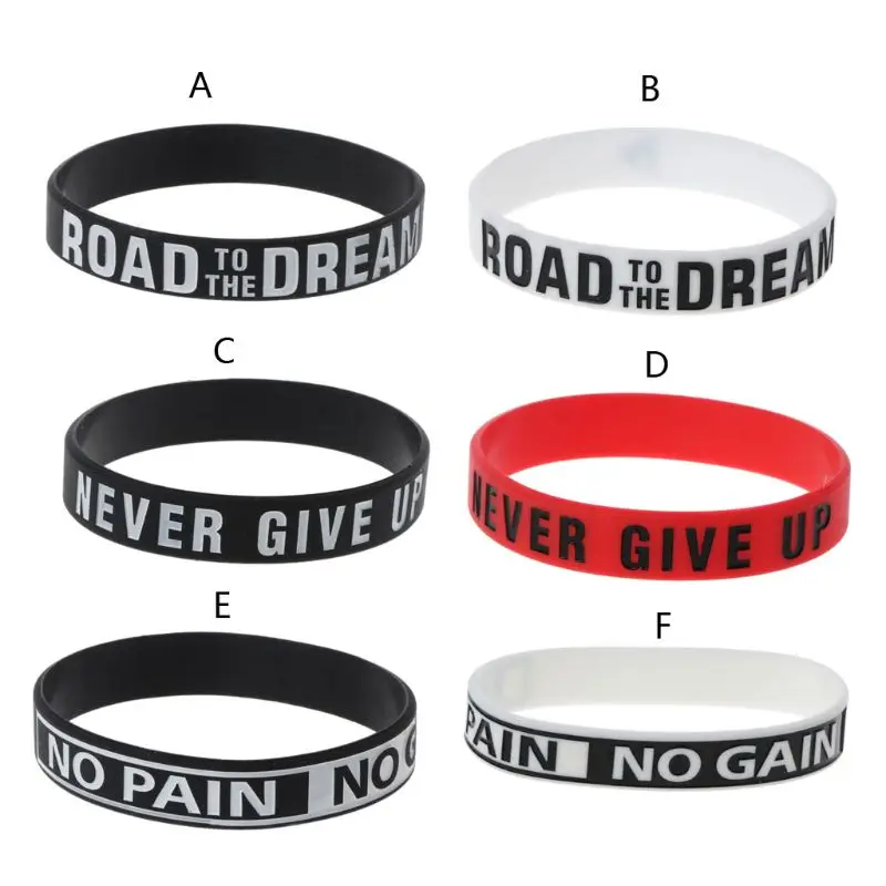Bracelet Jewelry Road to the Dream Never Give Up Motivational Bracelets Silicone Rubber Band Elastic Inspirational Bracelets Jewelry Gift