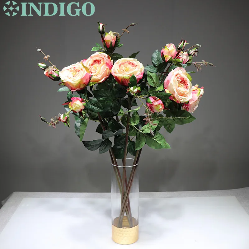 INDIGO- 5pcs Pink Rose Spray Flower With Buds(1 flower+3buds) Home Wedding Real Touch Flower Floral Event Party Free Shipping