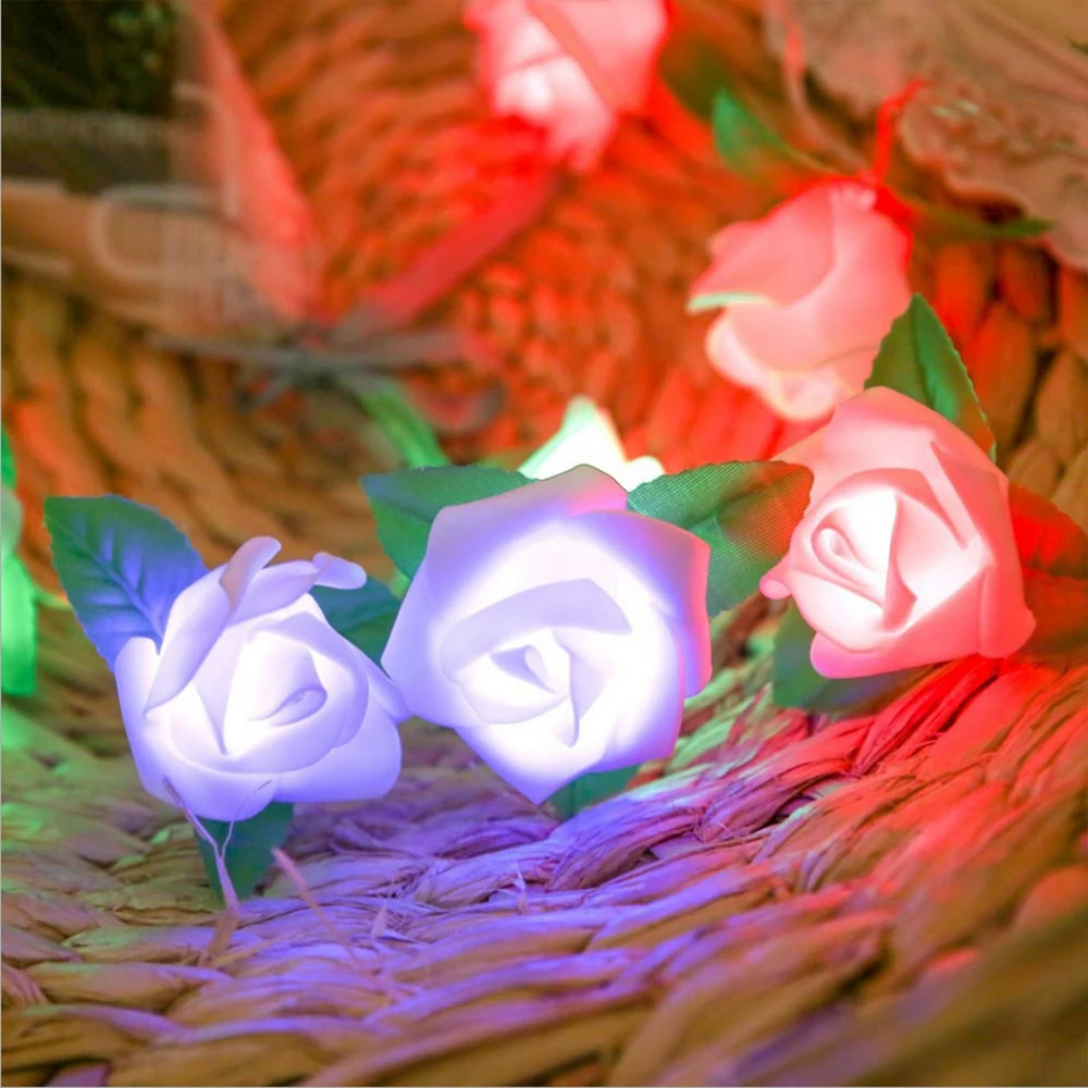 

Rose LED Lights Flower Fairy String Light 20 Bulbs Battery Operated Night Light for Bedroom Mirror Walls Windows Decoration