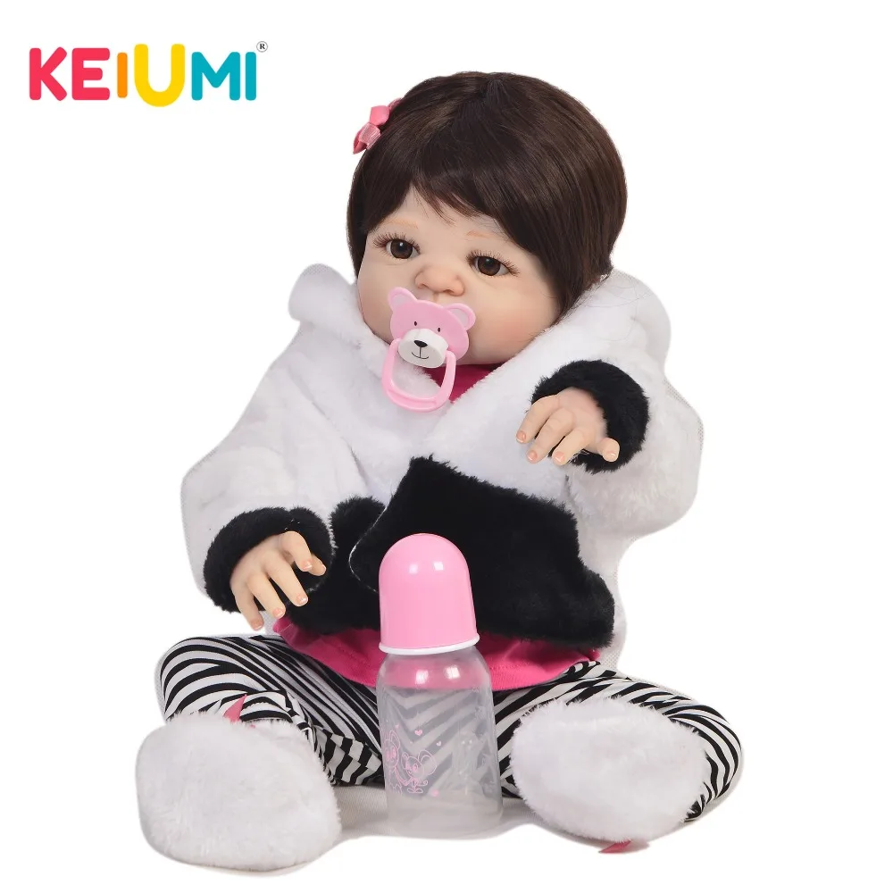 

KEIUMI 23 Inch Reborn Baby Doll Full Silicone Body Lifelike Fashion Baby Reborn Boneca Doll Cosplay Panda Child Christmas Gift