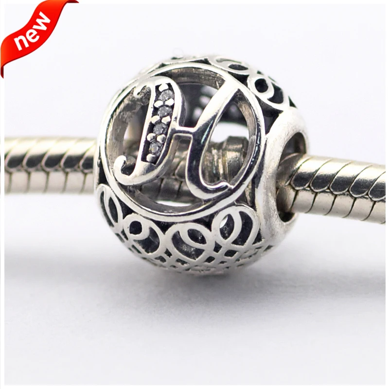 Letter H Vintage Beads Fashion Alphabet Charms Original 925 Silver Jewelry Making Fit Pandora Charm Bracelet DIY Gift LE015-A | Украшения и