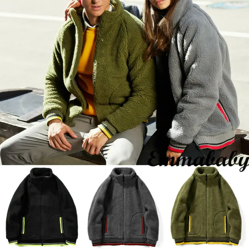 Autumn Winter Warm Men's Fashion Cardigan Coat Faux Fur Wool Sweater Jackets Men Women Zipper Pockets | Мужская одежда