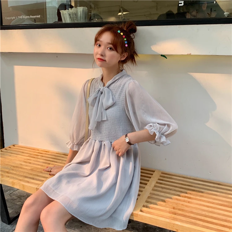 Для женщин милые платья Chic Ins Kawaii Ulzzang Повседневное свободные галстук-бабочка с любовью; милое детское платье; Панк-Одежда Harajuku для Для женщин