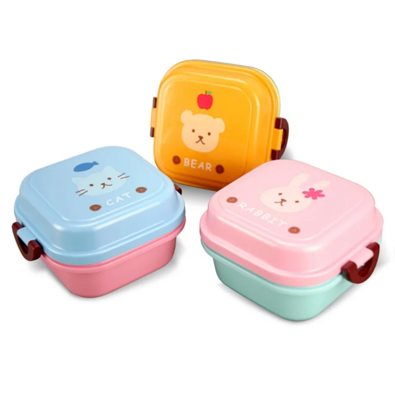 

Household Portable Cute Cartoon Pattern Lunch Box Plastic Square Shape Lunch Box Concise Heat-resistance Lunch Box