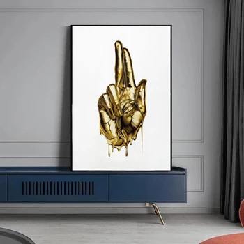 Abstract Metal Gold Fingers Wall Art Printed on Canvas 2