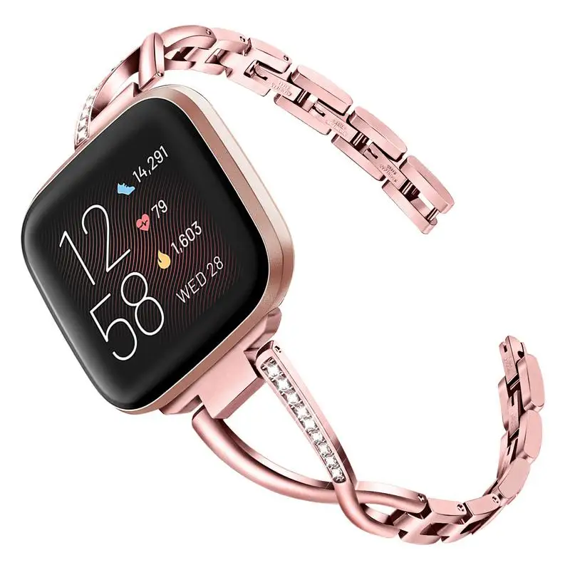 Rose Pink Ремешок для часов из нержавеющей стали и бриллиантов для Fitbit Versa 2/Versa Lite/Special Edition, женский ремешок розового и черного цвета - Цвет ремешка: Rose Pink