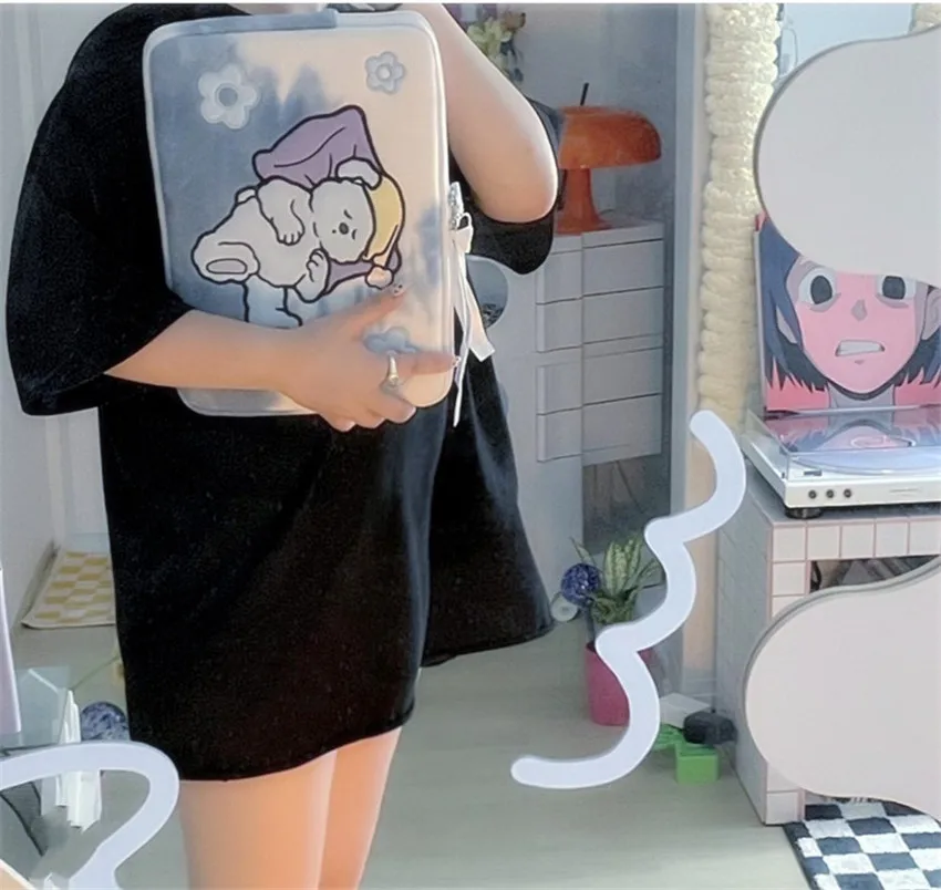 Korea Embroidery Rabbit IPad Computer Storage Bag Girls 11 13 15 Inch IPad Sleeve Cover Tie-dye Laptop Tablet Pouch for IPad Air