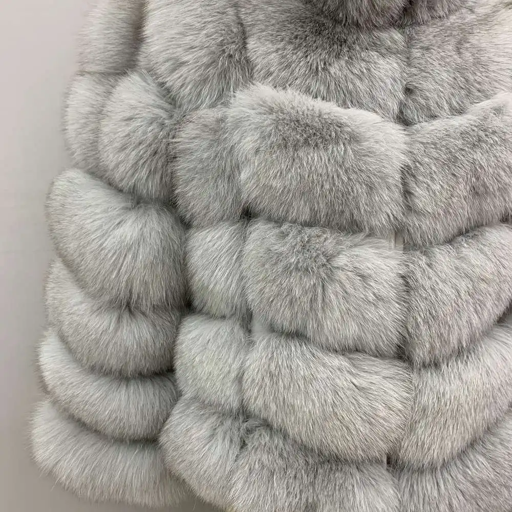 Пальто из настоящего меха, женская теплая и стильная куртка из натурального Лисьего меха, жилет с воротником-стойкой и длинным рукавом, кожаное пальто, пальто из натурального меха