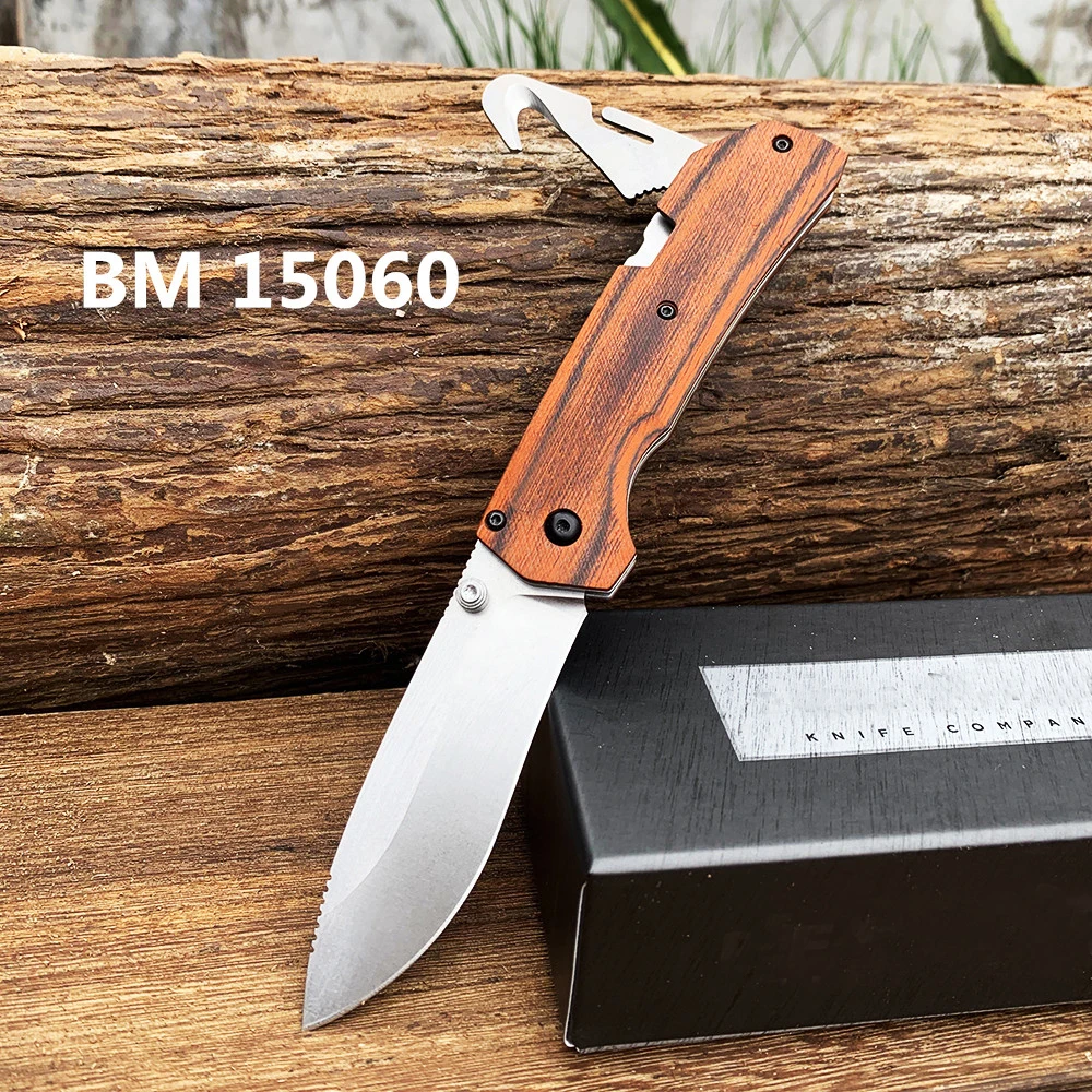 

High quality 16050 Folding knife 9CR14MoV Blade front and back fine color wood Handle Broken glass help tools