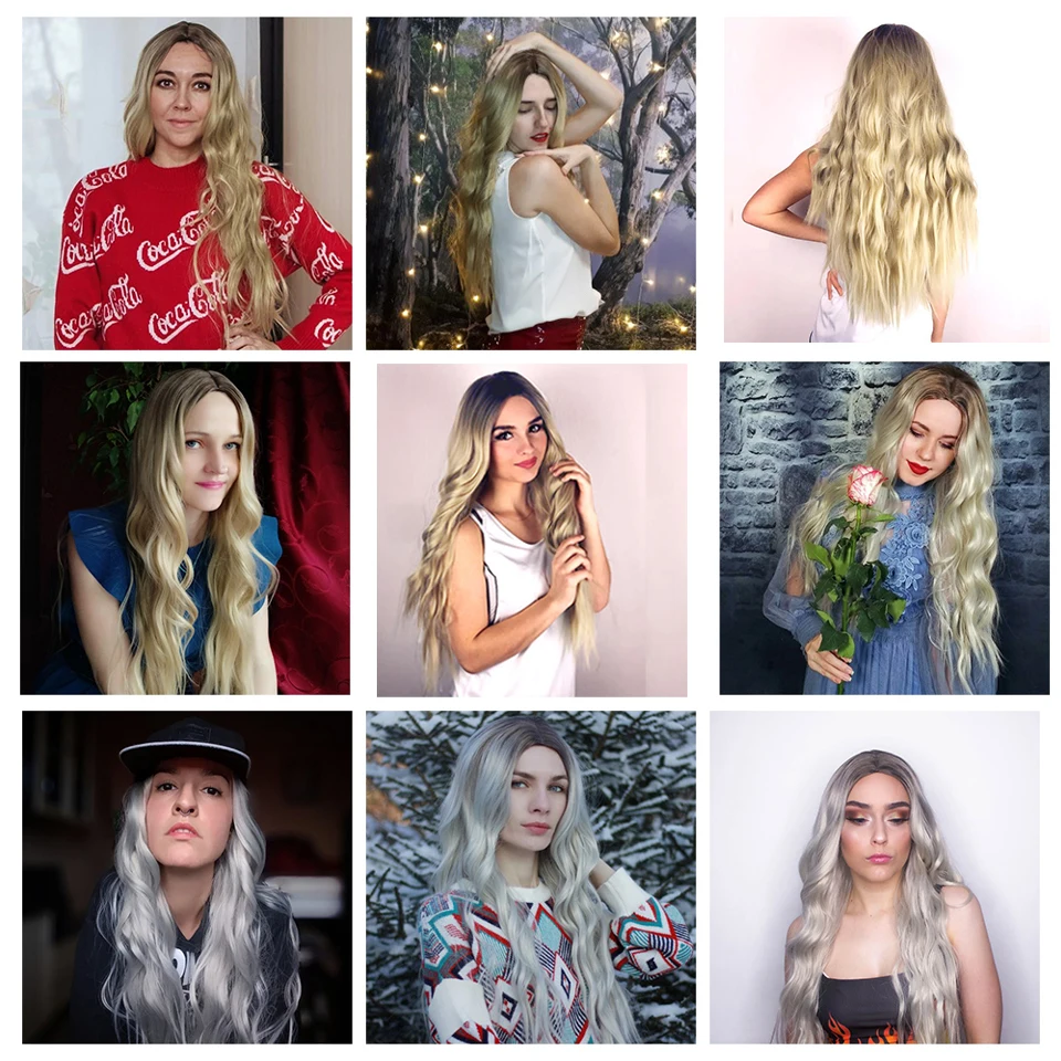 AISI HAIR Long Wavy Ombre Blonde Wig Platinum Blonde Synthetic Wigs for African American Women Two Tone Natural Middle Part Wig 5 AISI HAIR Long Wavy Ombre Blonde Wig Platinum Blonde Synthetic Wigs for African American Women Two Tone Natural Middle Part Wig 5