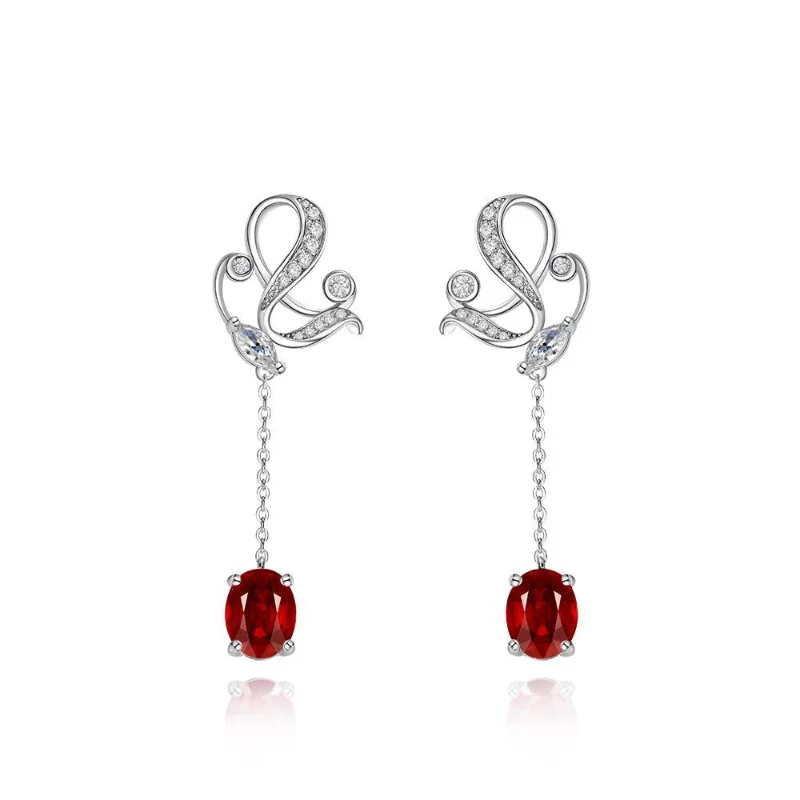 

Solid 925 Sterling Silver Created Moissanite 7*9mm Ruby Drop Earrings For Women Sparkling Wedding Party Fine Jewelry Gift