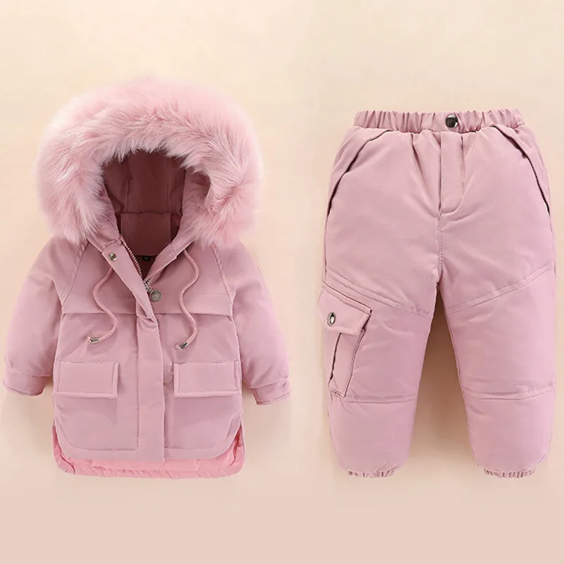 Одежда для маленьких мальчиков комплекты одежды для маленьких девочек-30 градусов, Россия, зимние пуховики пальто с капюшоном+ комбинезон, детский зимний костюм