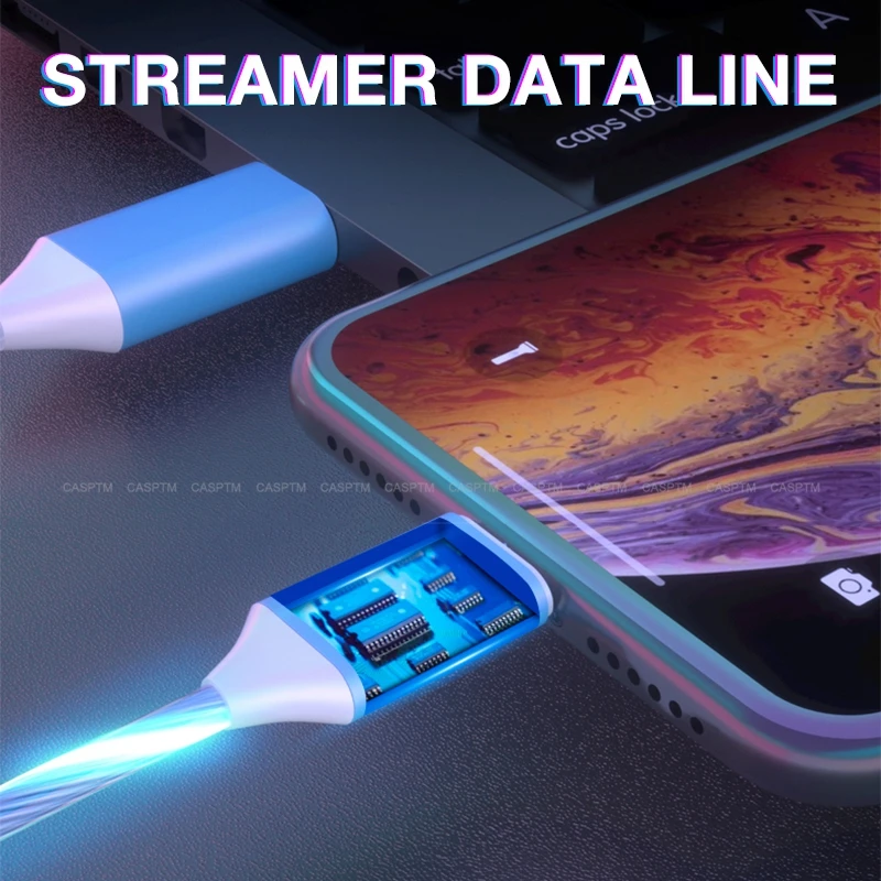 Светодиодный светящийся струящийся usb type C Micro USB кабель для зарядки телефона для iPhone для samsung Galaxy A51 A71 для IOS Быстрый зарядный провод шнур