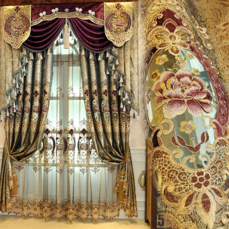High-end European Gold Leather Water Curtain Curtains for Living Room Bedroom Valance | Дом и сад