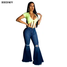 HHDMV HSF2024 модное снижение возраста высокий уличный стиль длинные джинсовые штаны Высокая талия пуговицы сломанная дыра расклешенные брюки