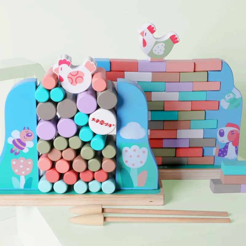 

Big Hands for Children'S Educational Toy Parent And Child Hen Pushing-Wall Chouchoule Wooden Building Blocks Tabletop Game