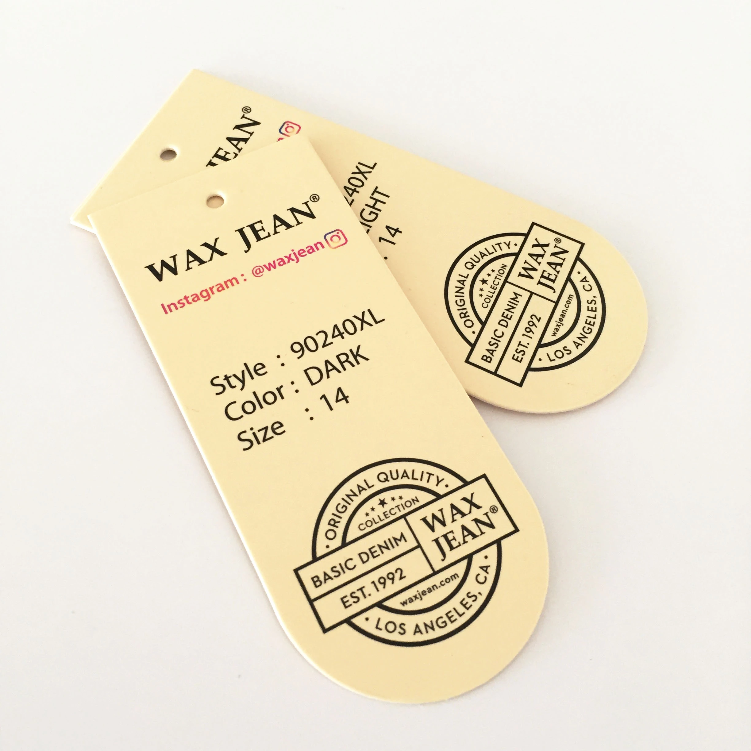 Custom 600g Printed Logo Paper Jeans Garment Hangtags For Clothing
