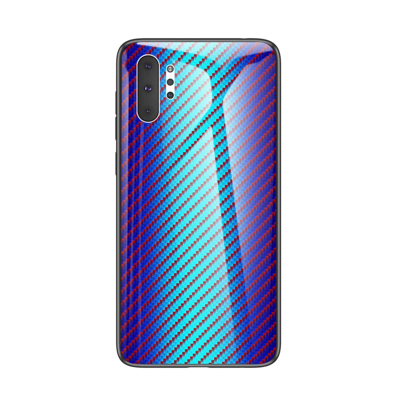Деловой чехол для телефона из углеродного волокна для samsung galaxy Note 10 pro 10pro, роскошная задняя крышка из закаленного стекла - Цвет: Blue