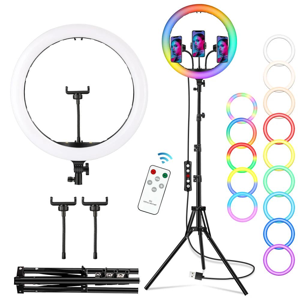 Кольцевой светодиодный светильник 16 дюймов RGB с регулируемой яркостью со