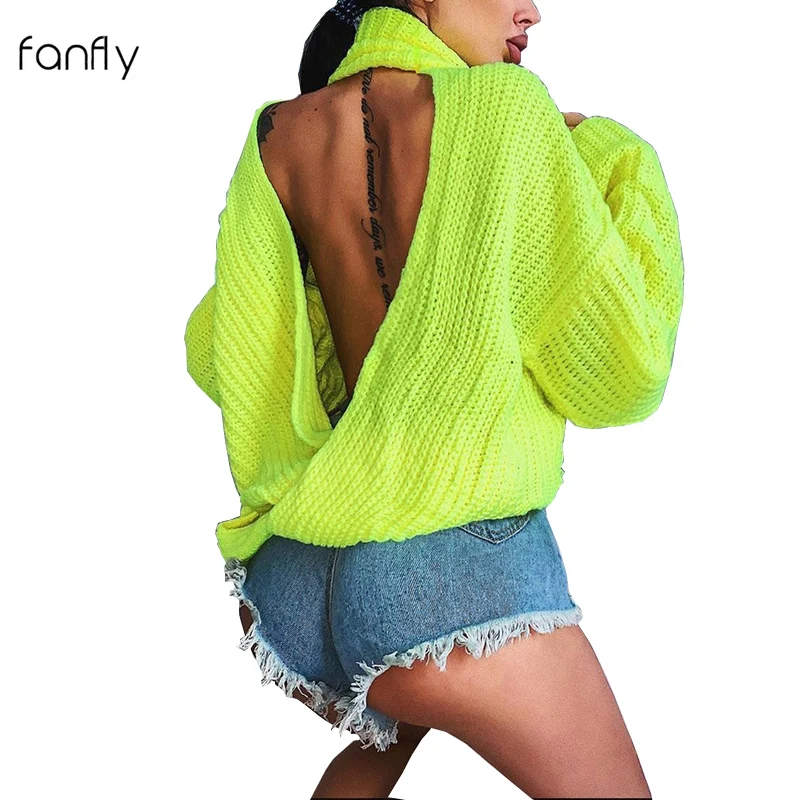 

Backless Sexy Sweaters Women O-neck Long Sleeve Solid Autumn Winter Pullovers Womens Harajuku Top Fall 2019 SJ3476F