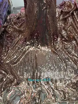 

African Wine Sequins Lace Fabric 2019 Hot Sale Nigerian Wedding Dress High Quality French Net Mesh Lace 05