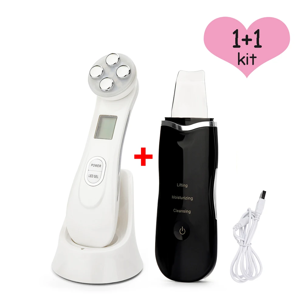 

Ultrasonic Face Cleaning Skin Scrubber Facial Cleansing Peeling Machine Pore Cleaner + RF EMS LED Anti Aging Facial Massager