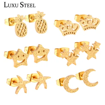 

LUXUSTEEL Gold/Silver Color Smooth Earring Sets Fashion Anti-allergy 6pairs/Box Stud Earrings Female Bijoux Moday to Saturday