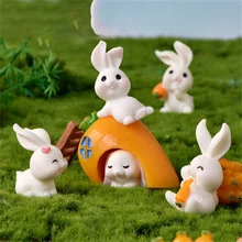 Cute Rabbit Carrot Animal Easter Decor Pvc Figure Craft Figurine Decoration Miniature Garden Fairy Ornament DIY Resin Accessory