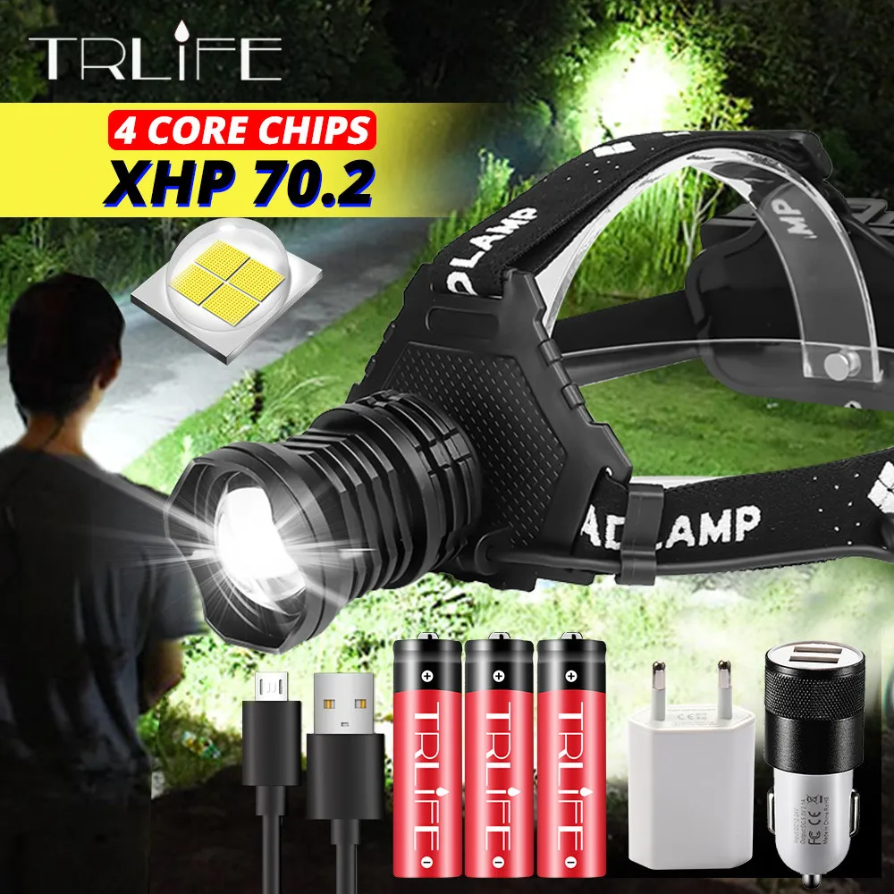 Самый мощный XHP70.2 USB Перезаряжаемый светодиодный налобный фонарь очень яркий фонарь XHP50 Охота Велоспорт Lanterna Водонепроницаемый использование 3x18650