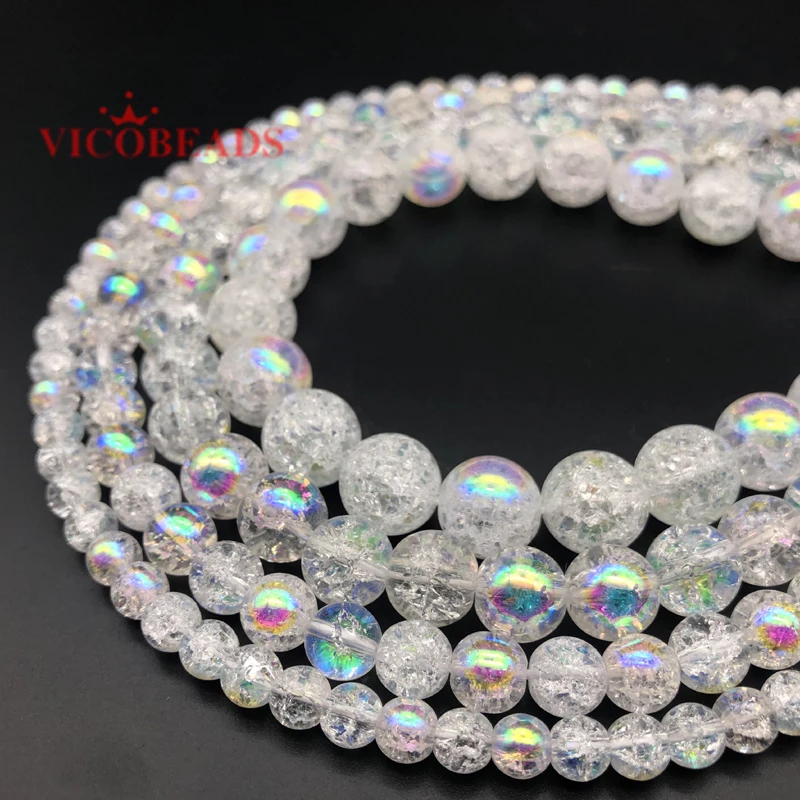 

Natural Stone Plated Colorful White Snow Cracked Crystal Beads For Jewelry Making Charm DIY Bracelet 6 8 10 12 MM