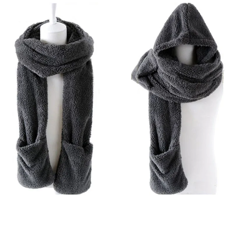 Зимние теплые женские худи перчатки с карманами ушанка шапка длинный шарф шаль снуд обертывания Лучшая-WT