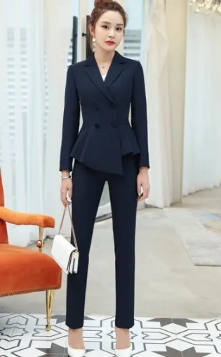 pant suit Женская рабочая юбка костюм осенний Блейзер юбки Униформа юбка офисная костюмы для женщин плюс размер юбка и куртка комплект из двух предметов - Цвет: pant suit