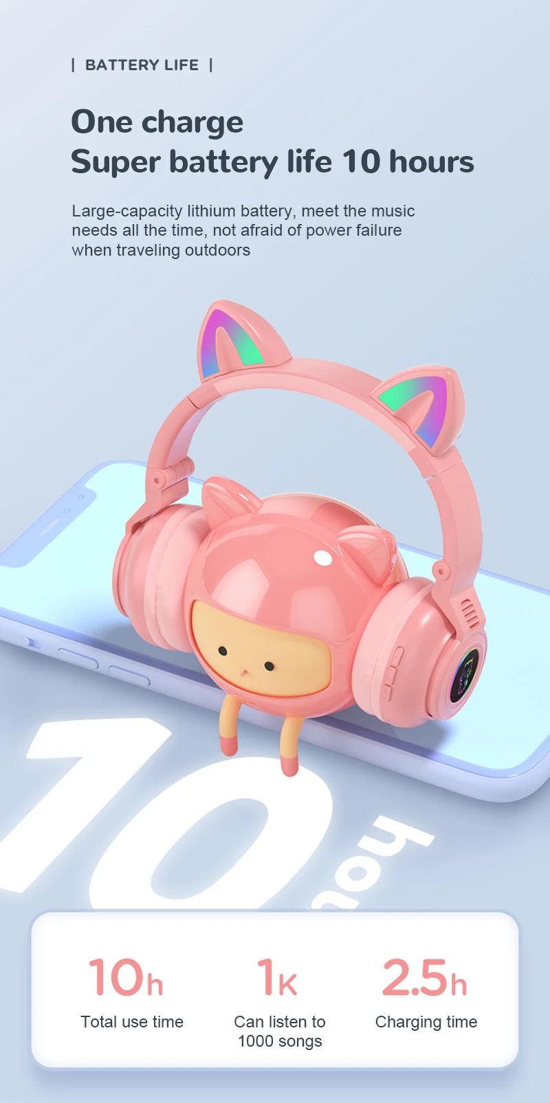 Cute RGB Kitten wireless Headsets Bluetooth 5.0 Bass Noise Cancellation Adult Child Girl Headset Support TF Card Helmet with Mic