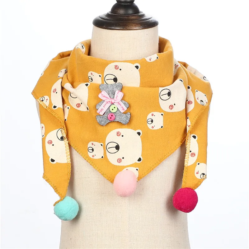 New Spring Autumn Girls Triangle Scarves Cotton and Linen Bibs Boys Girls Scarf Bibs Toddler Children Neck Wear Baby Scarf - Цвет: yellow big bear