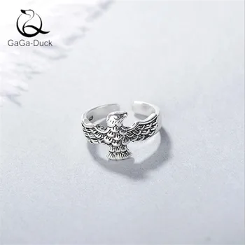 

New Exquisite European Style Retro Atmosphere Eagle Feather 925 Sterling Silver Fashion Jewelry Patterns Bird Opening Rings R82