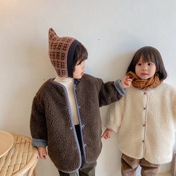 

HOT SALE Baby Boys and girls winter coat Children's padded cotton parka 2-7 years o-neck quilted + lamb velvet reversible coat