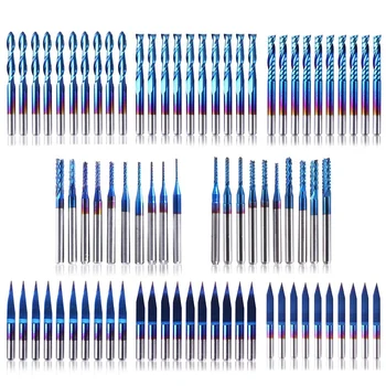 

80Pcs End Mill Engraving Bits Set Nano Blue Coat CNC Router Bits Cutting Milling Tool Engraving Cutter 1/8 inch Shank